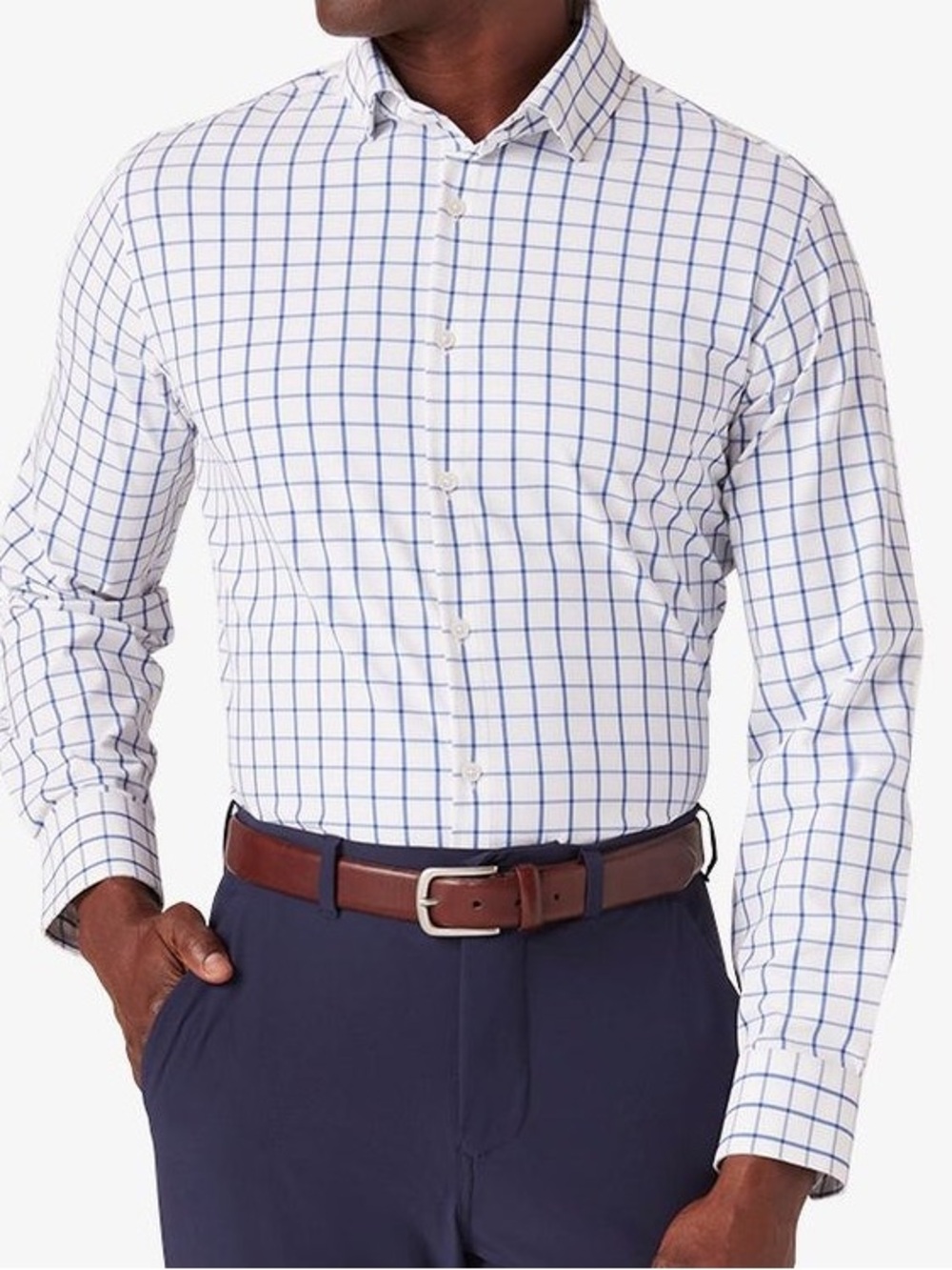 Mizzen+Main Leeward Dress Shirt White Navy Windowpane Medium